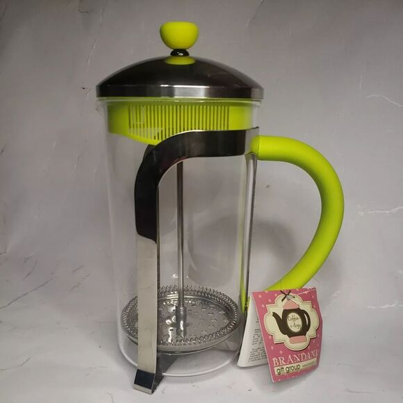 Brandani Italian Style Coffee Press Glass Chrome Chartreuse Plastic 9" - Picture 5 of 9